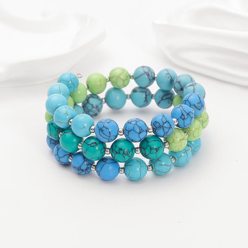 Wholesale Bohemian acrylic beaded bracelet multi-layered elastic bracelet